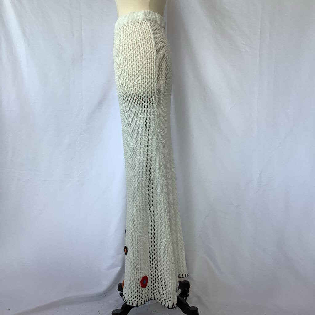 Crochet White Maxi Skirt with Embroidery