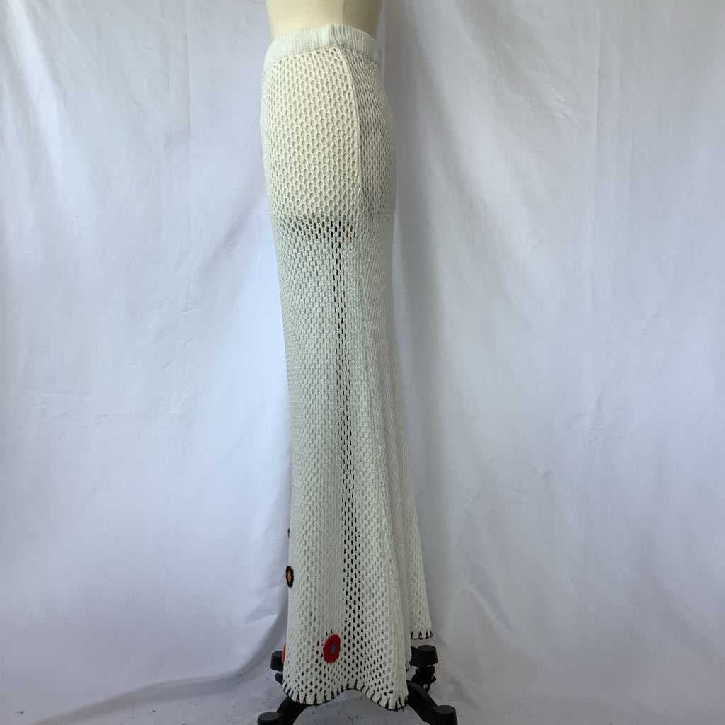Crochet White Maxi Skirt with Embroidery