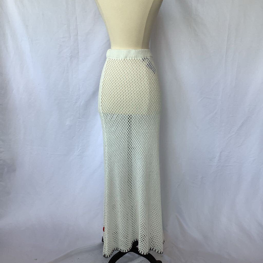 Crochet White Maxi Skirt with Embroidery