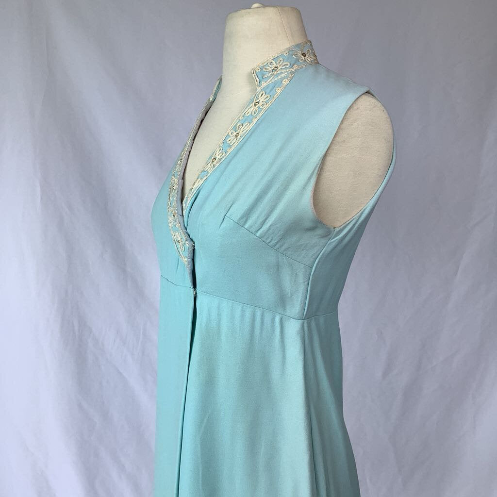 1960s Blue Rayon Embellished Mini Dress