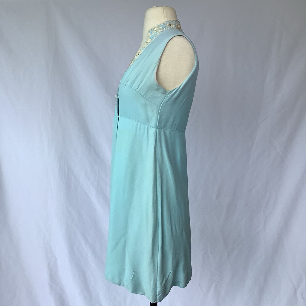 1960s Blue Rayon Embellished Mini Dress