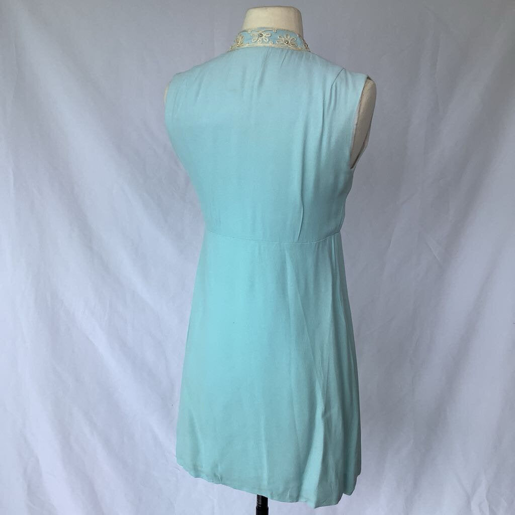 1960s Blue Rayon Embellished Mini Dress
