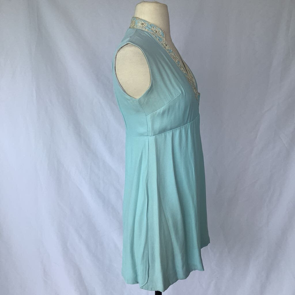 1960s Blue Rayon Embellished Mini Dress