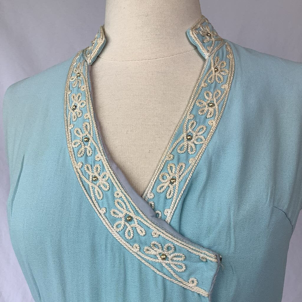 1960s Blue Rayon Embellished Mini Dress