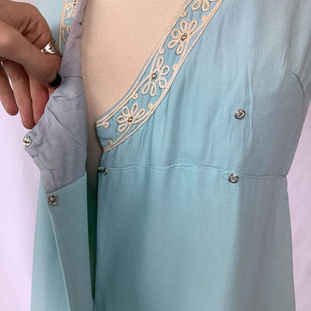 1960s Blue Rayon Embellished Mini Dress