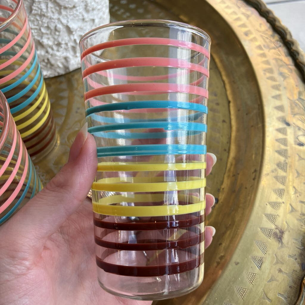 70's Set of Four Striped Tumbler Glasses