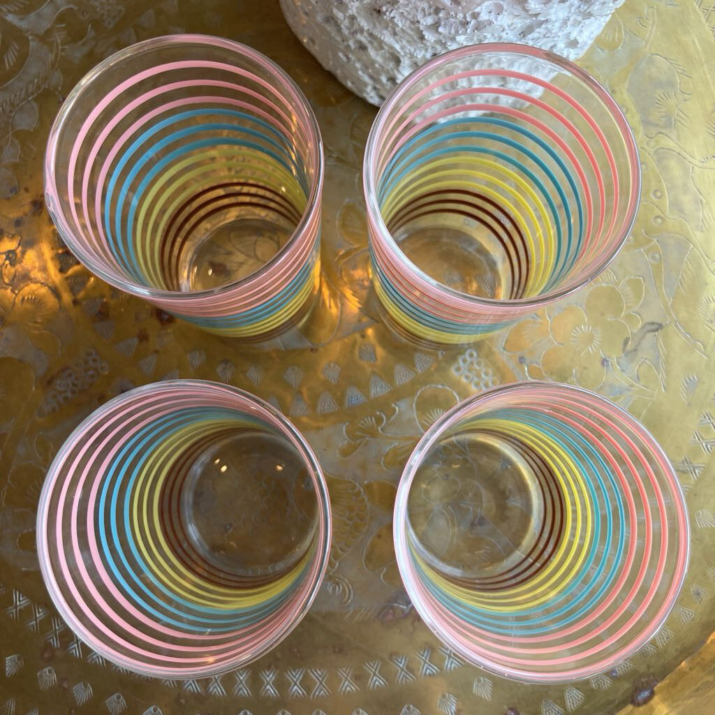 70's Set of Four Striped Tumbler Glasses