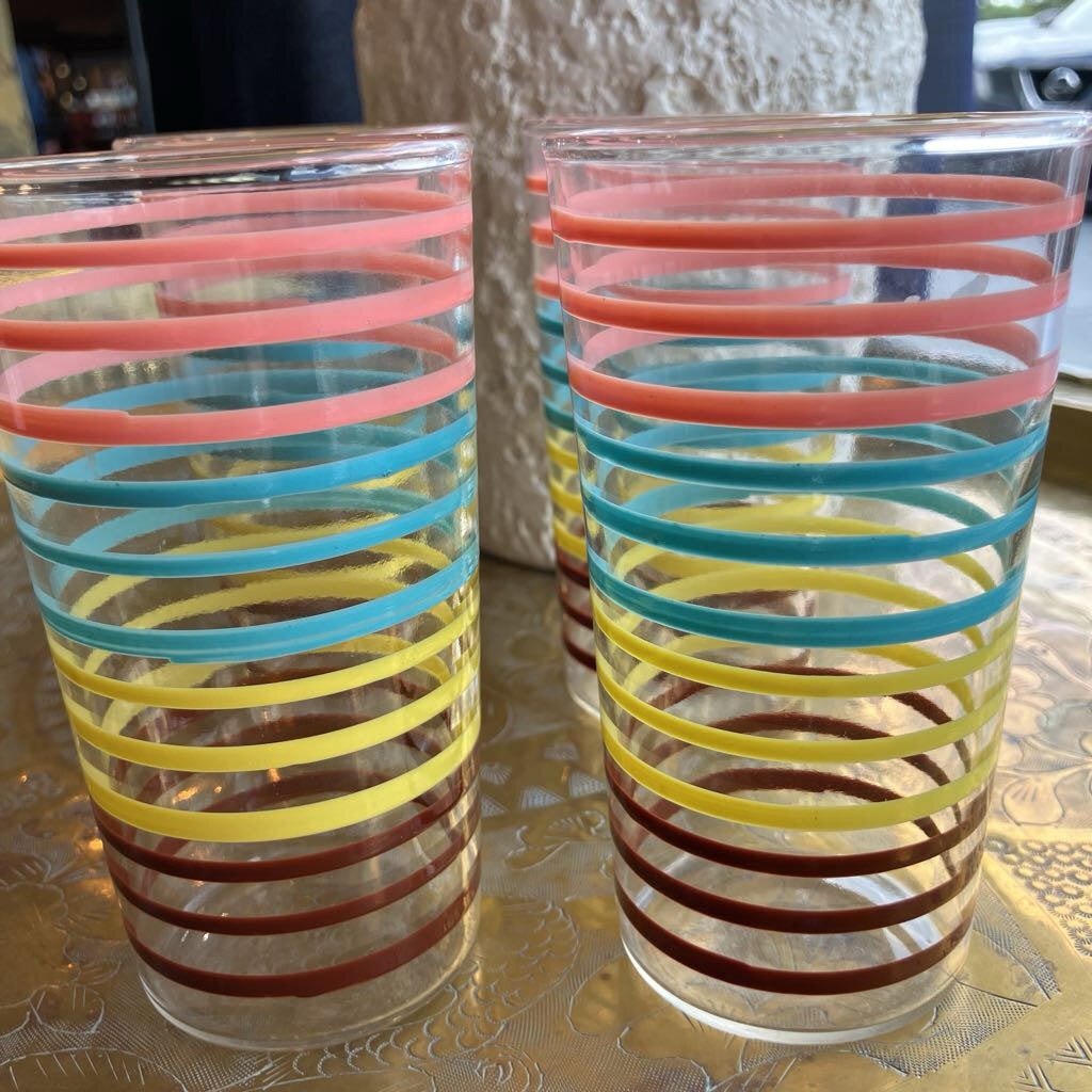 70's Set of Four Striped Tumbler Glasses