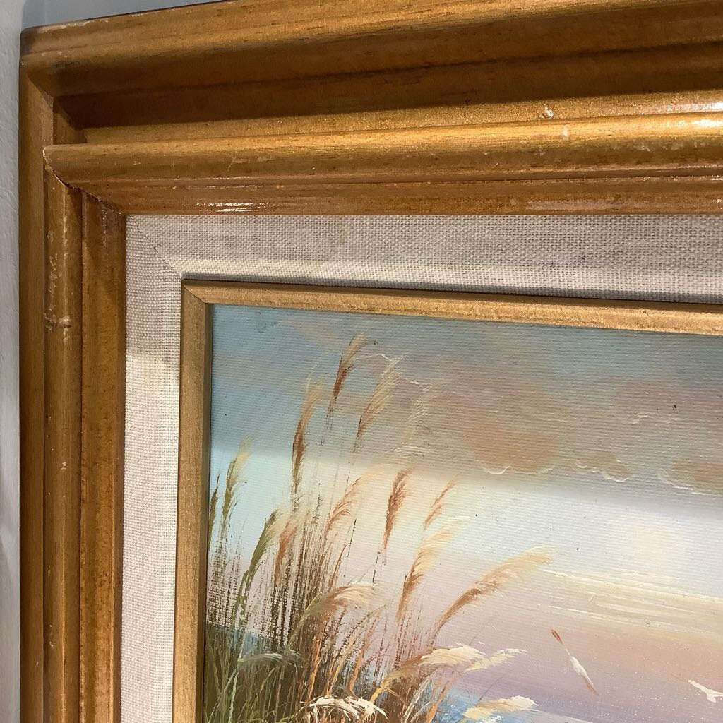 Vintage Oil Painting Boat on Beach