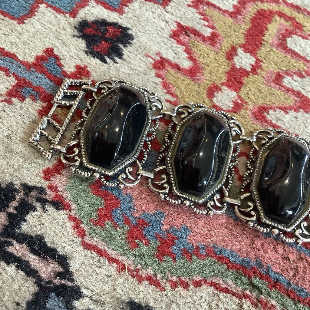 50s Demi Parure Faux Onyx Bracelet and Earrings