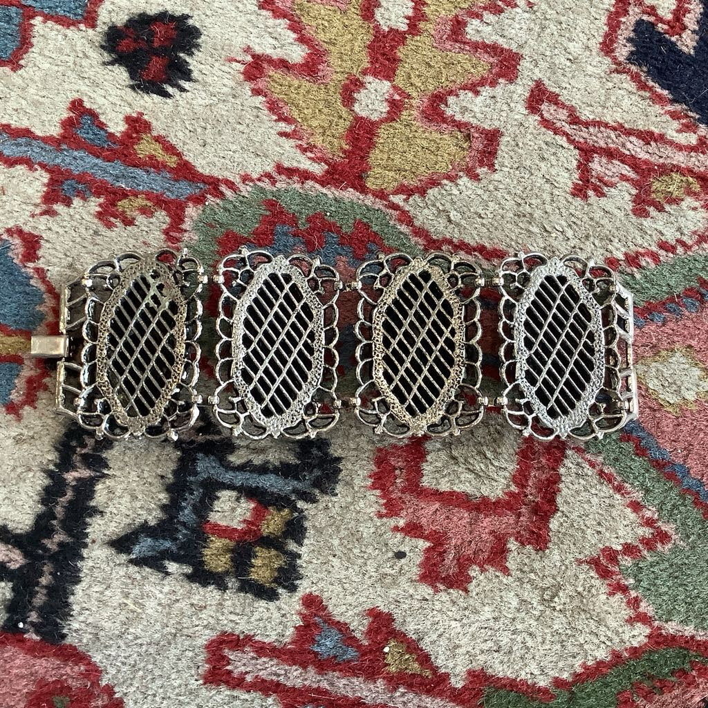 50s Demi Parure Faux Onyx Bracelet and Earrings