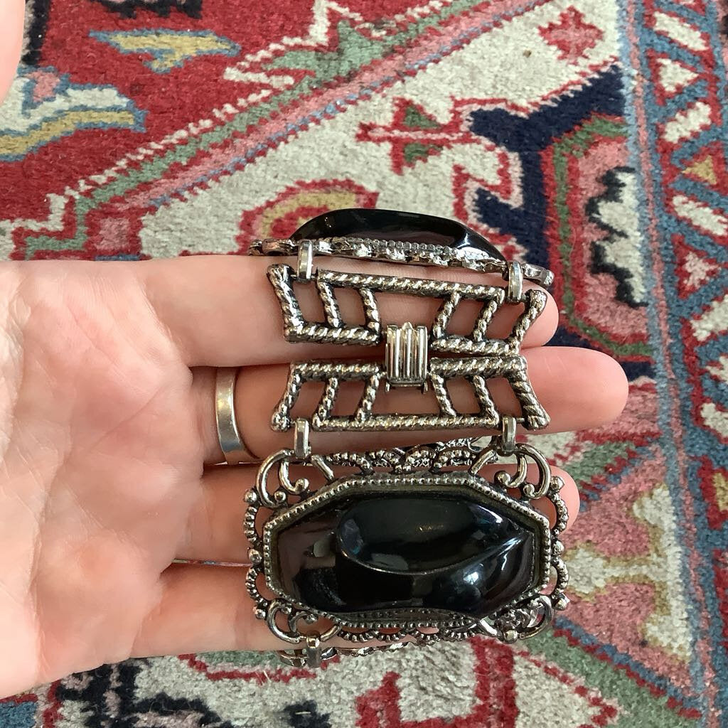 50s Demi Parure Faux Onyx Bracelet and Earrings