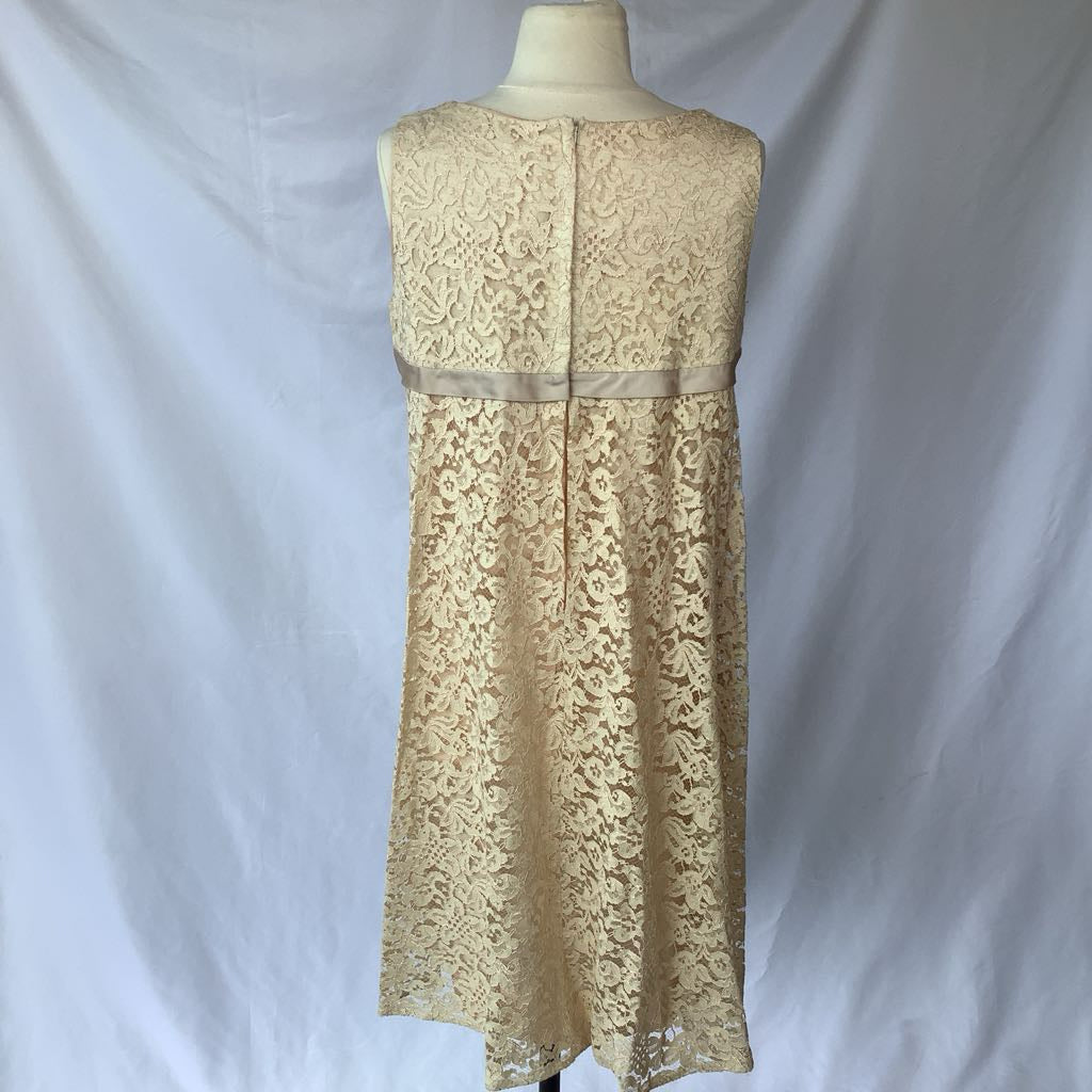 1970s Sears Fashions Lined Lace Empire Waist Dress w/ Satin Bow