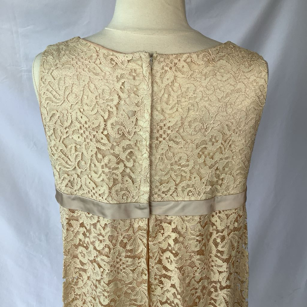 1970s Sears Fashions Lined Lace Empire Waist Dress w/ Satin Bow