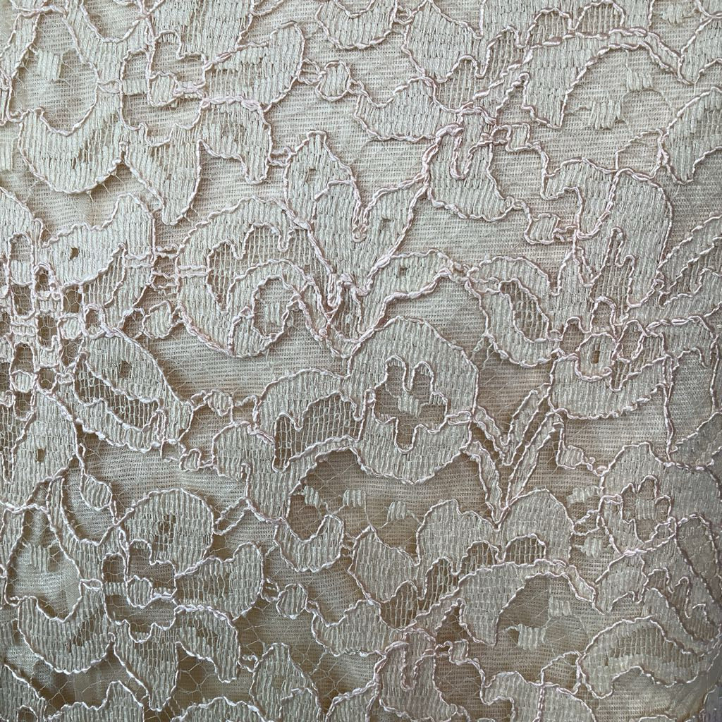 1970s Sears Fashions Lined Lace Empire Waist Dress w/ Satin Bow