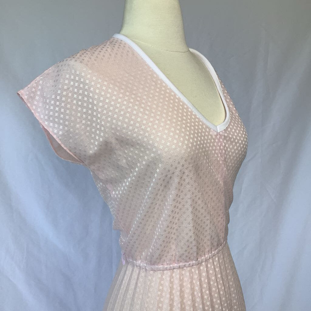 1970s Pink Square Dot Sheer Day Dress