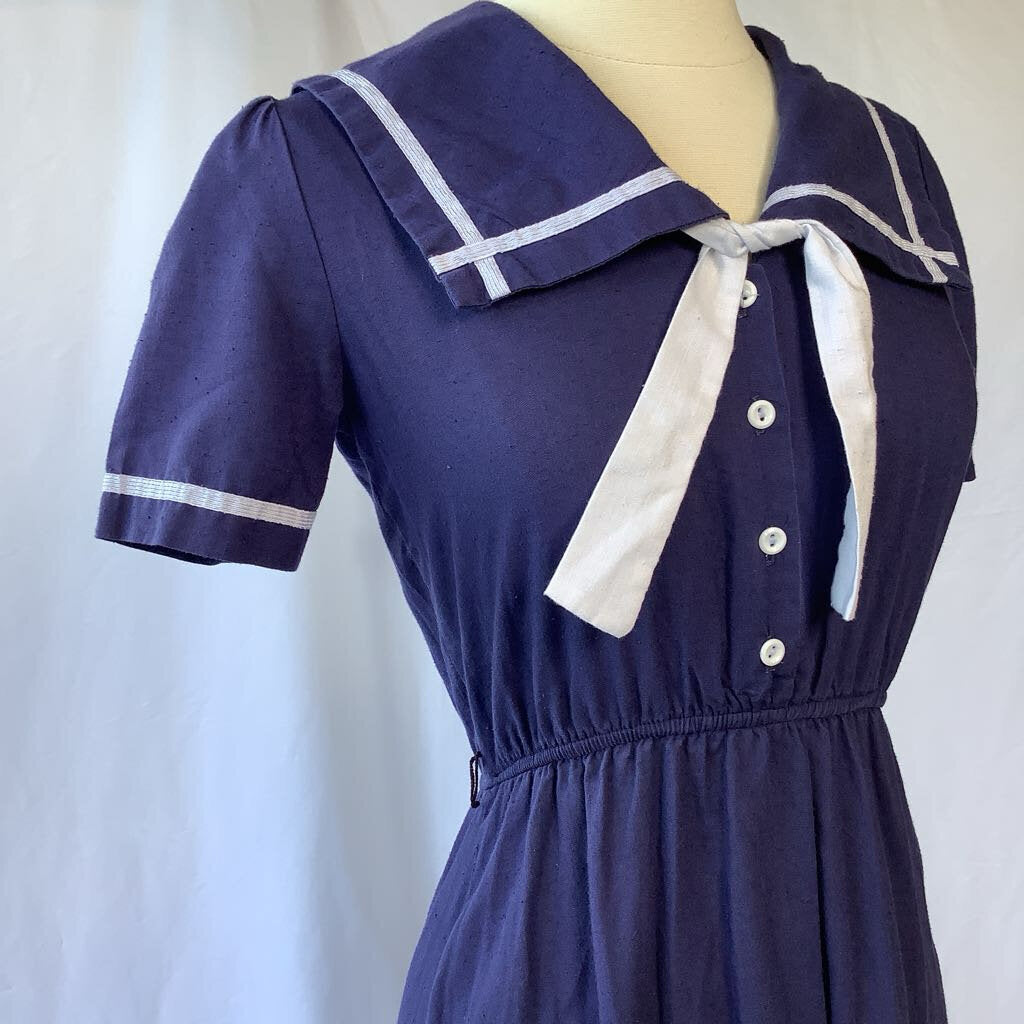 1980s Navy Day Dress with Oversized Collar