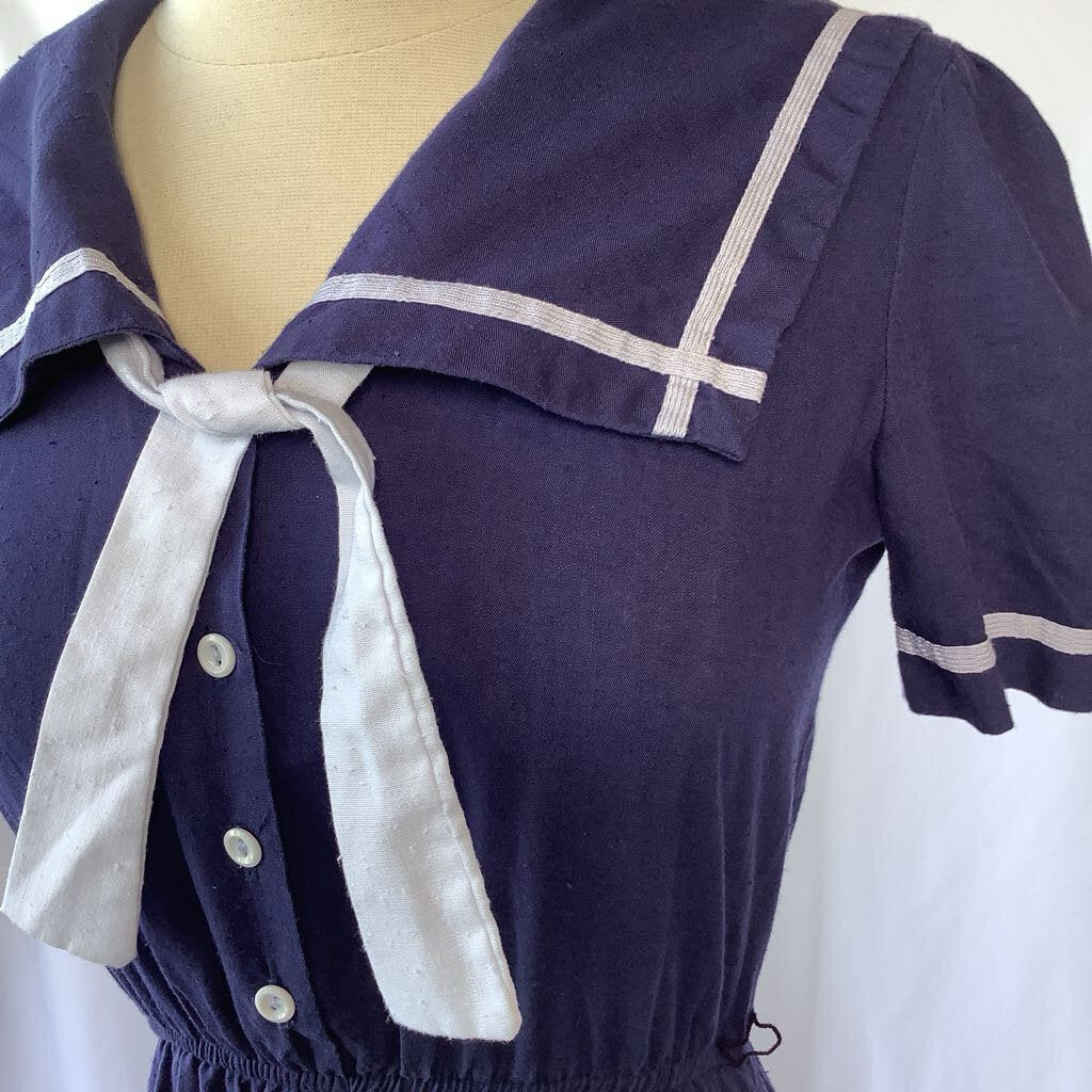 1980s Navy Day Dress with Oversized Collar