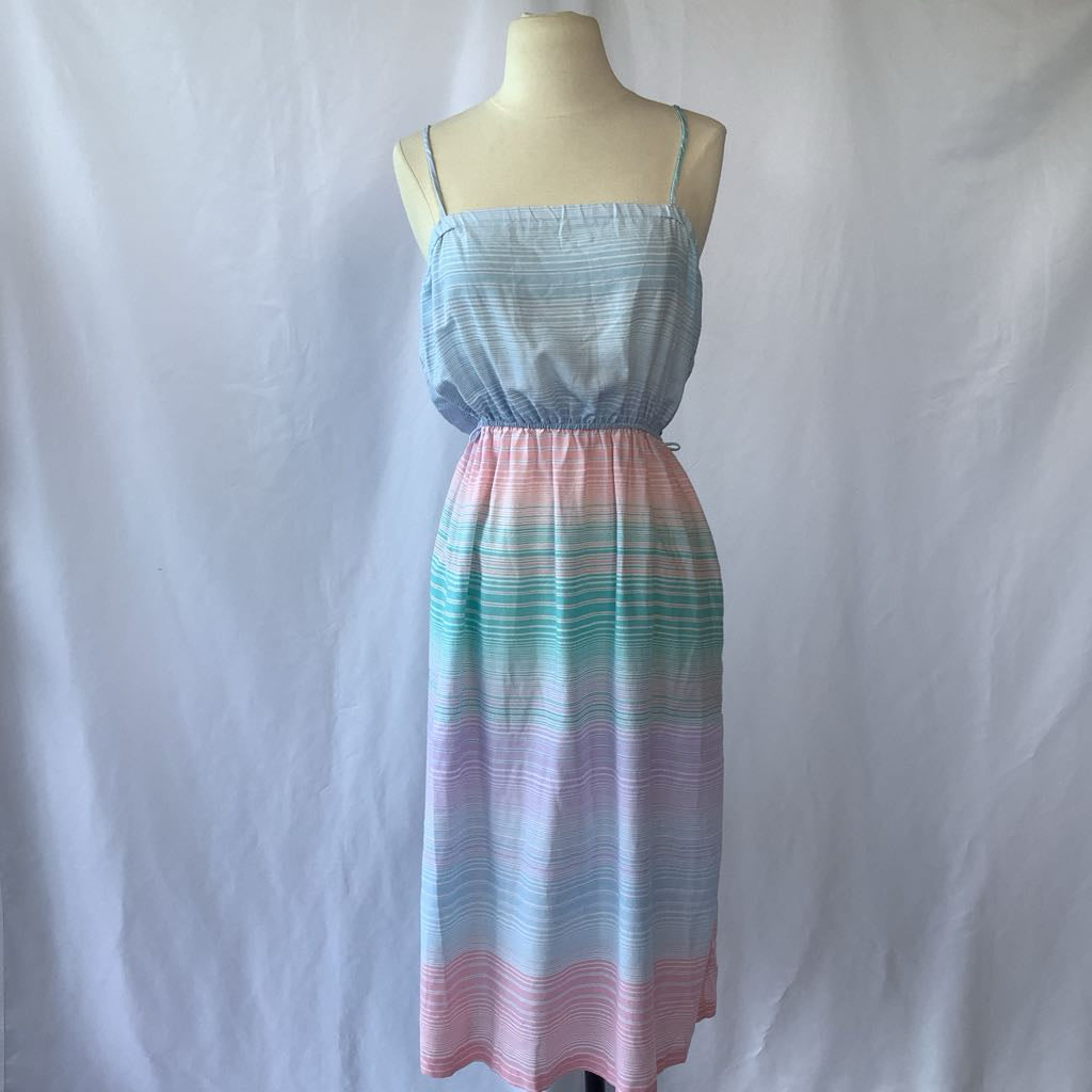 1970s Striped Multi-Colored Summer Day Dress