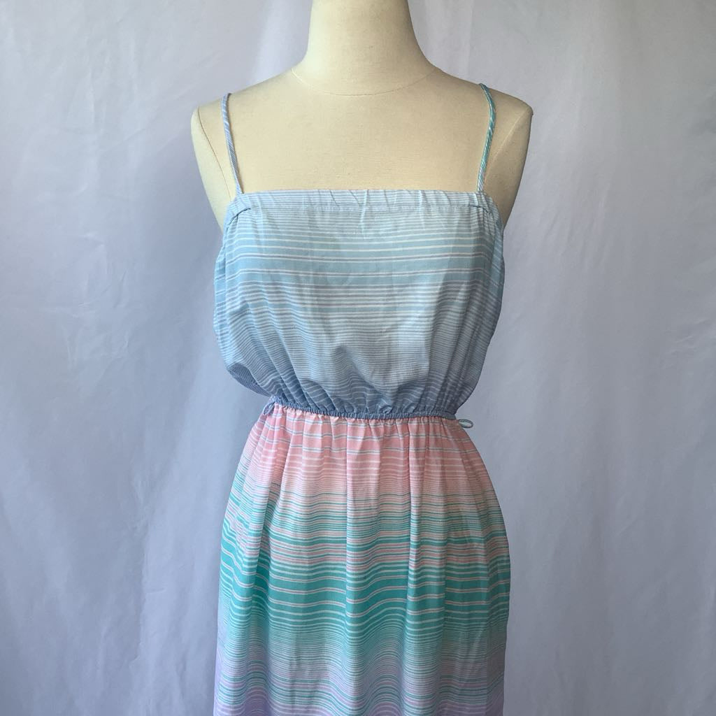1970s Striped Multi-Colored Summer Day Dress