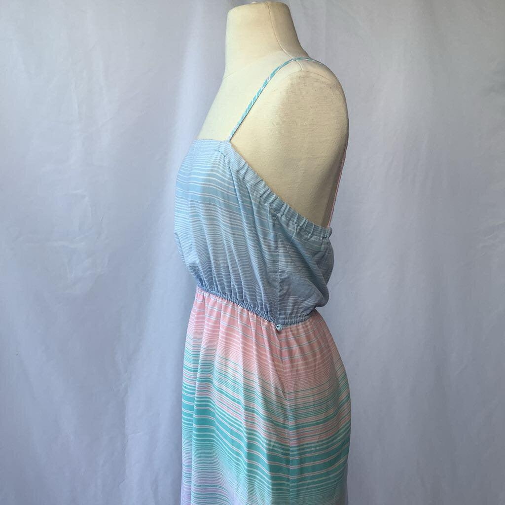 1970s Striped Multi-Colored Summer Day Dress