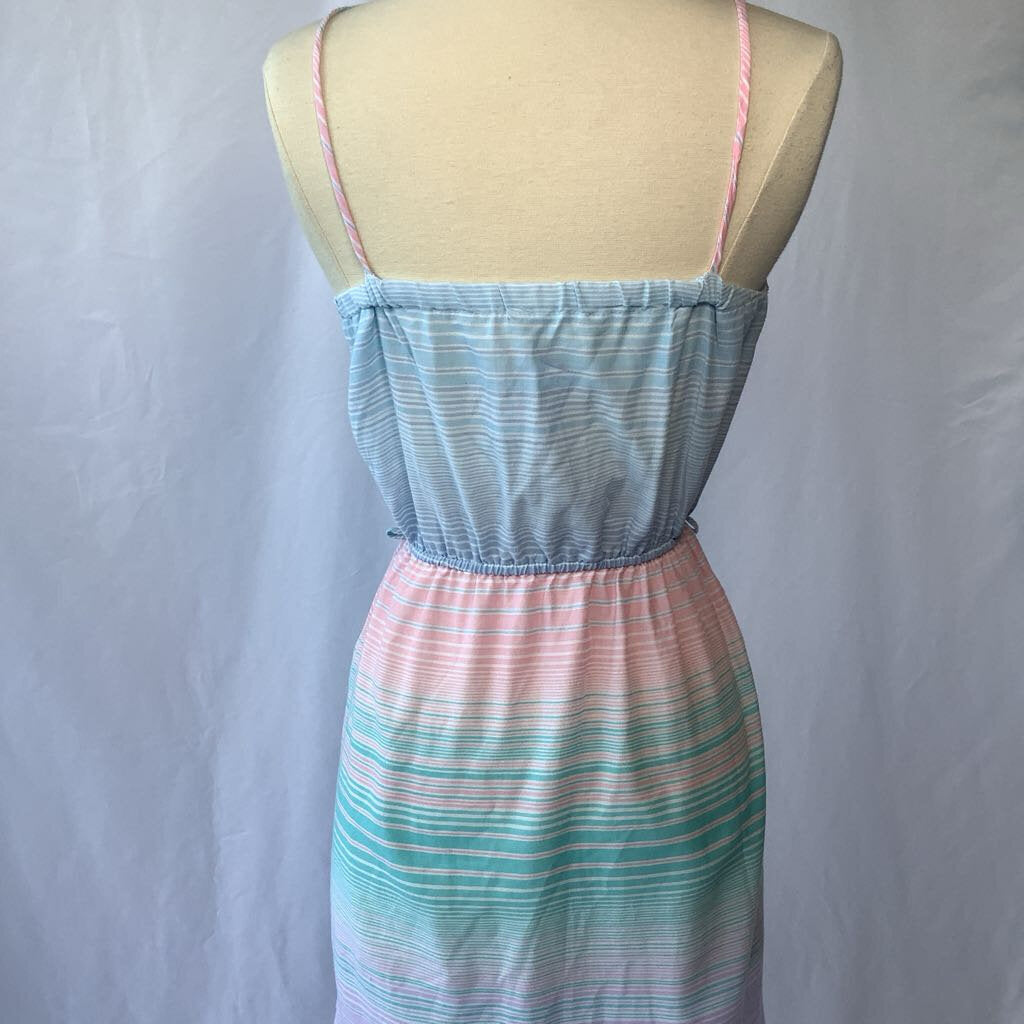 1970s Striped Multi-Colored Summer Day Dress