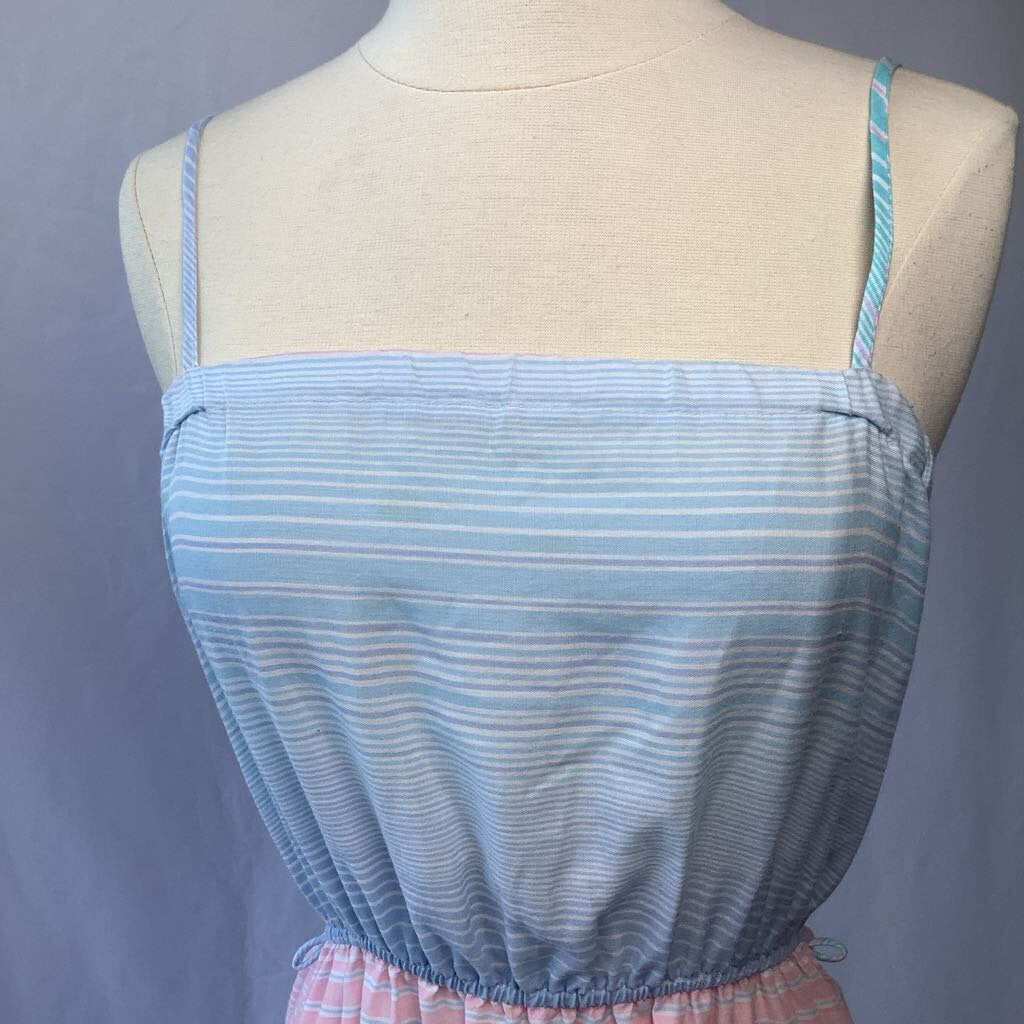 1970s Striped Multi-Colored Summer Day Dress