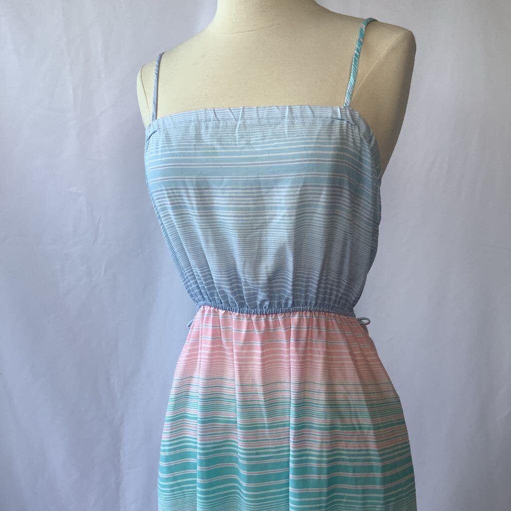 1970s Striped Multi-Colored Summer Day Dress