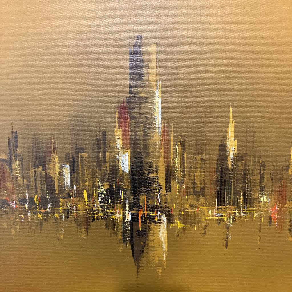 Mid Century Modern Cityscape Oil Painting