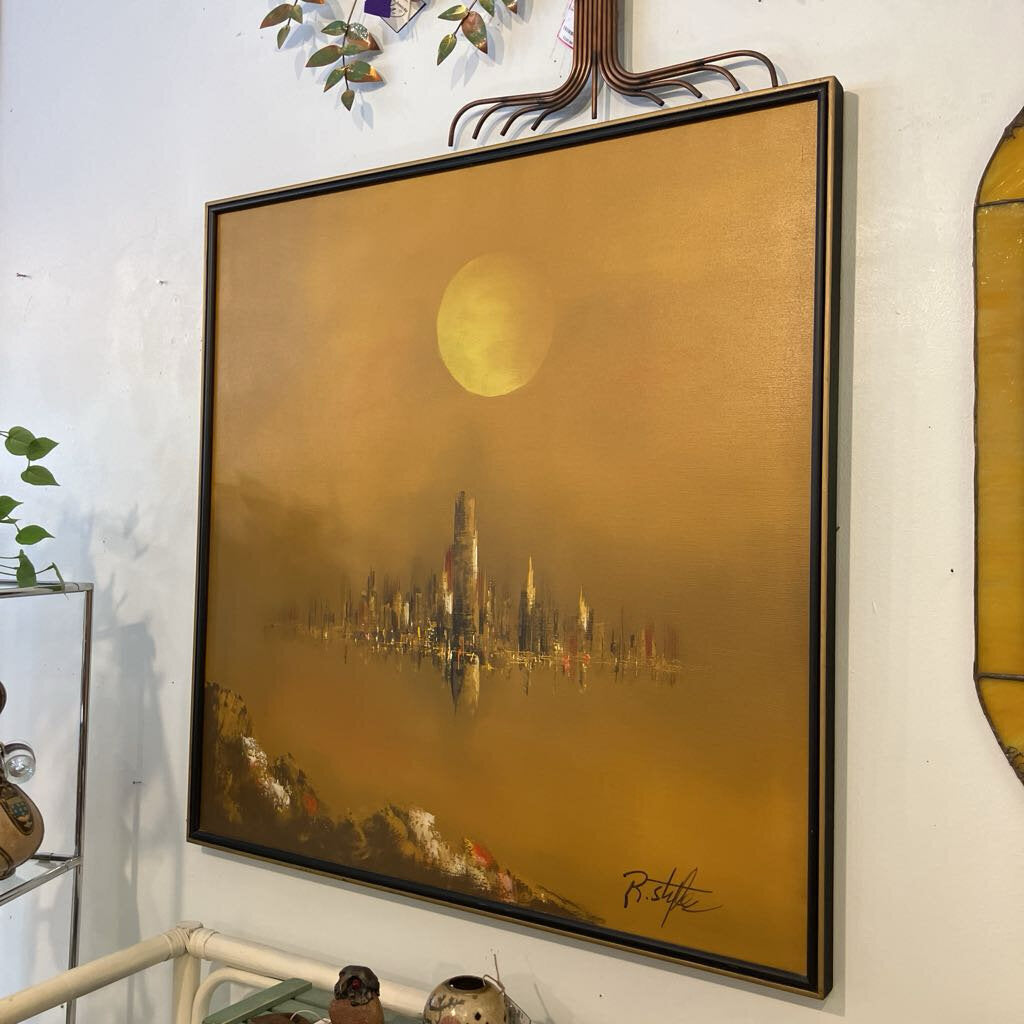 Mid Century Modern Cityscape Oil Painting