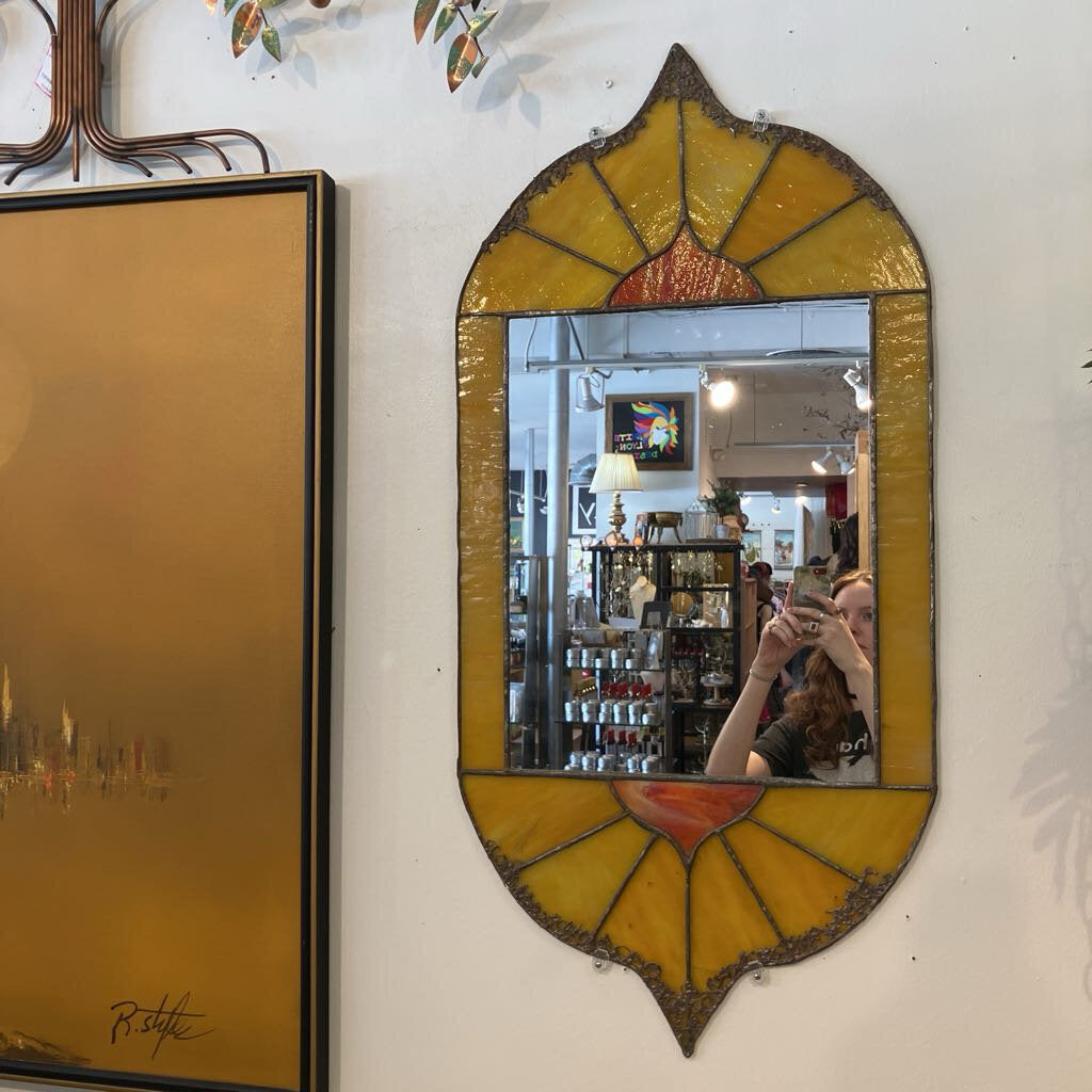 Vintage Gold Stained Glass Mirror