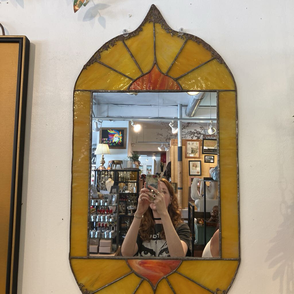 Vintage Gold Stained Glass Mirror