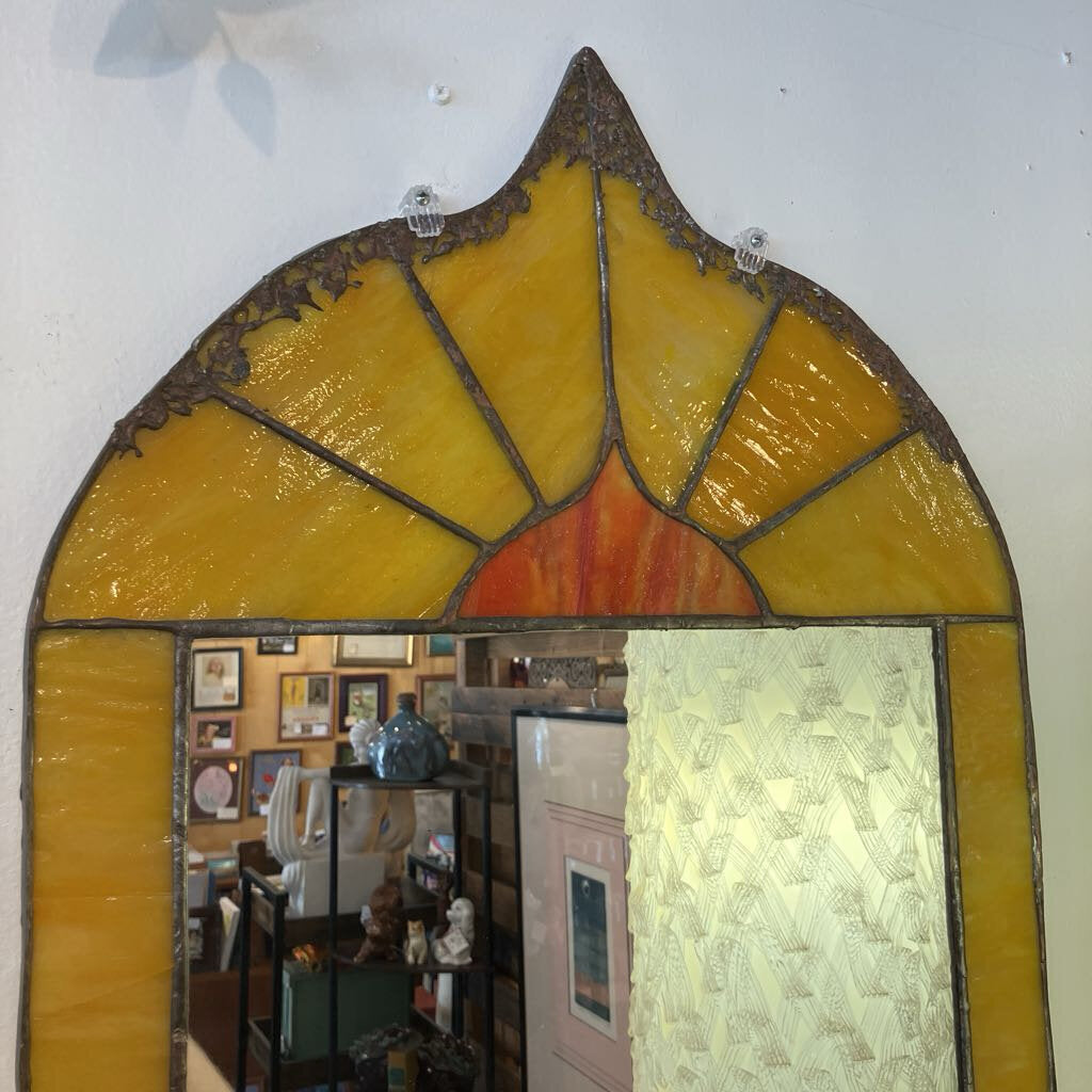 Vintage Gold Stained Glass Mirror
