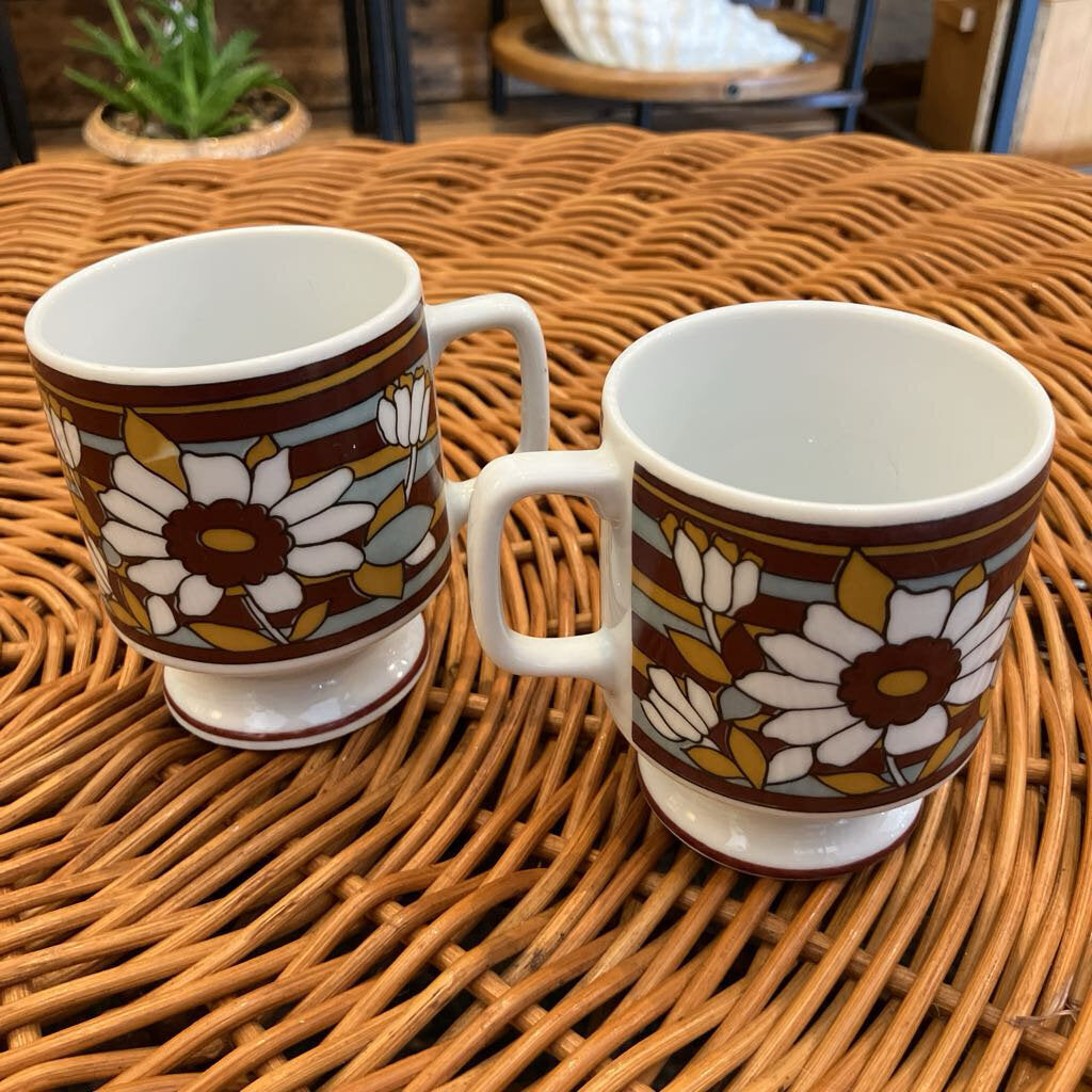 Vintage Set of Floral Plates and Mugs