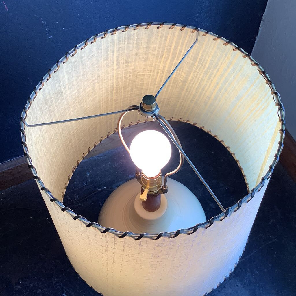 Mid Century Modern Minimalist Lamp w/ Original Fiberglass Lamp Shade