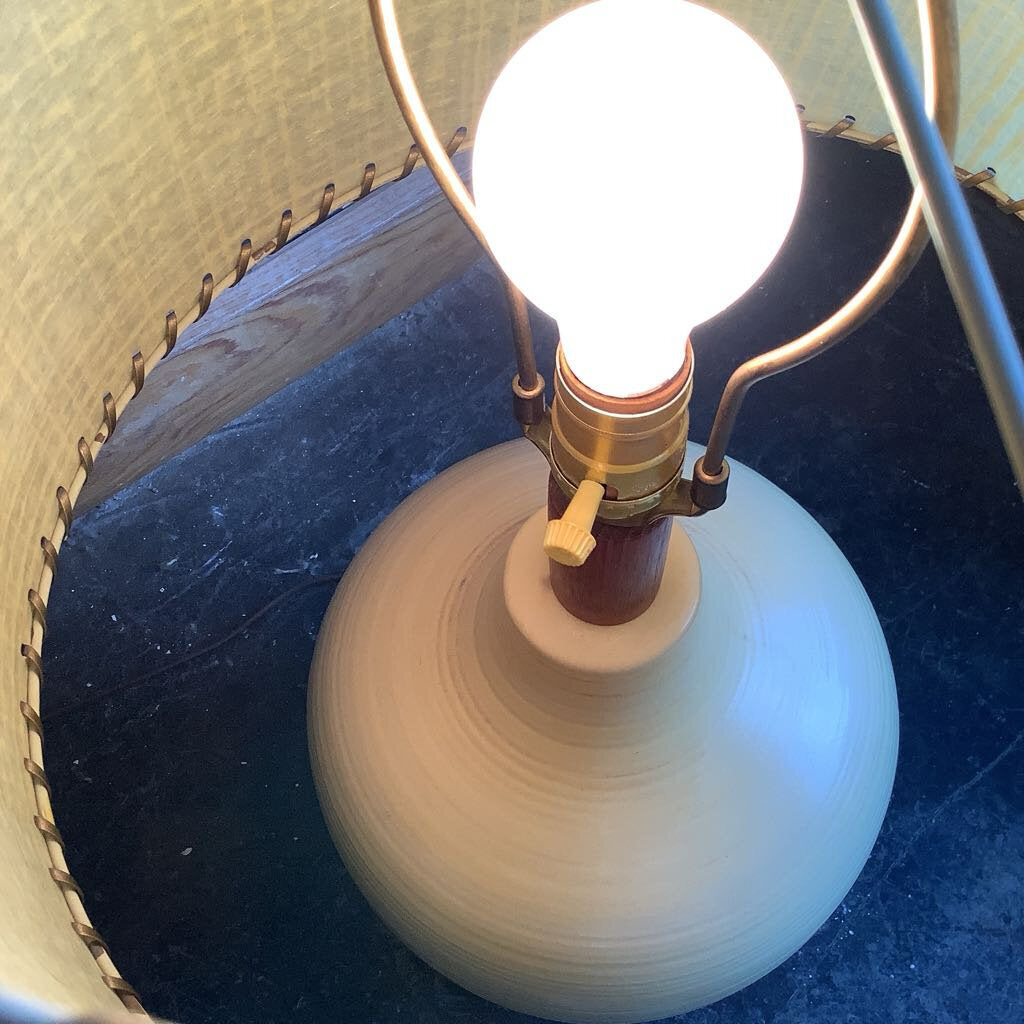Mid Century Modern Minimalist Lamp w/ Original Fiberglass Lamp Shade