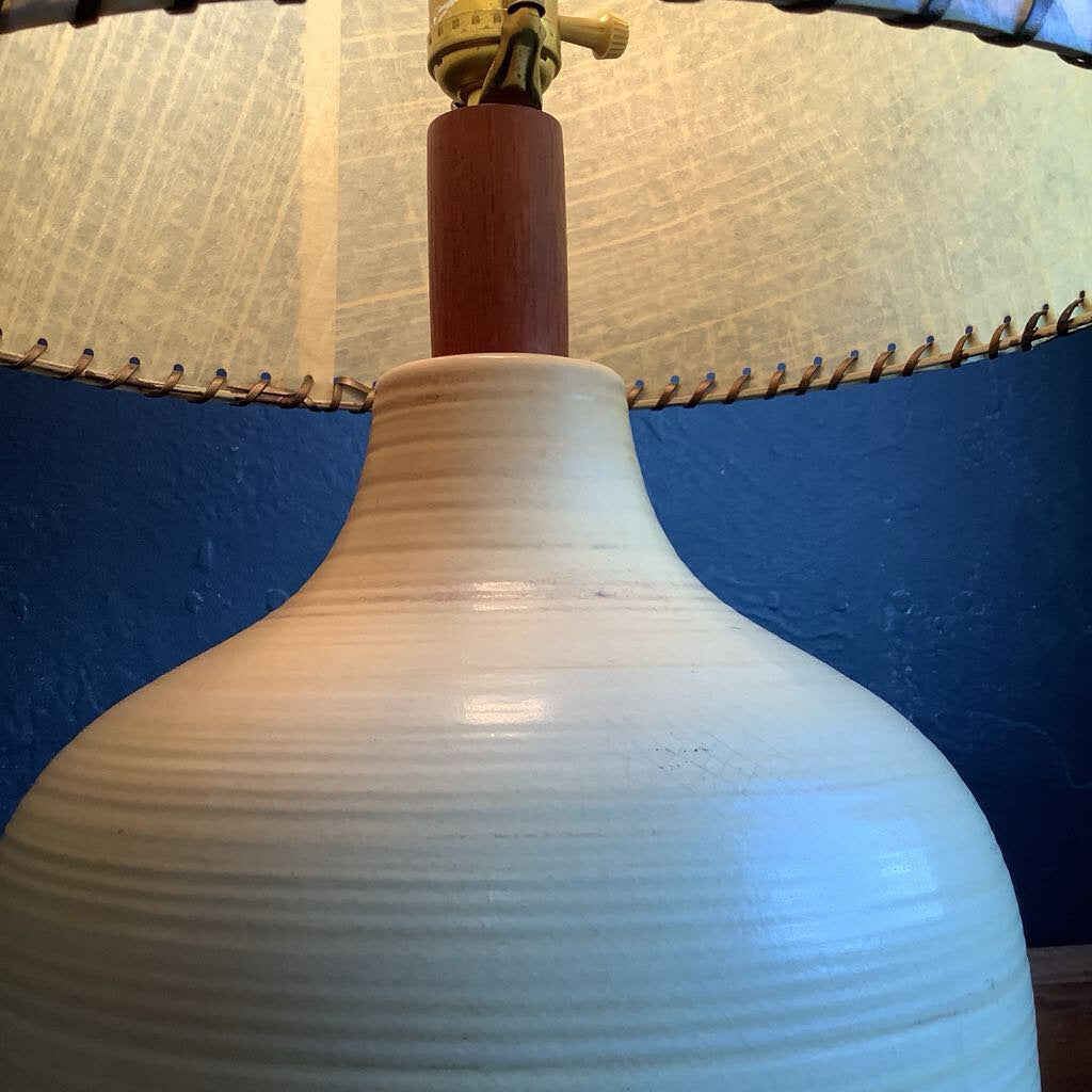 Mid Century Modern Minimalist Lamp w/ Original Fiberglass Lamp Shade