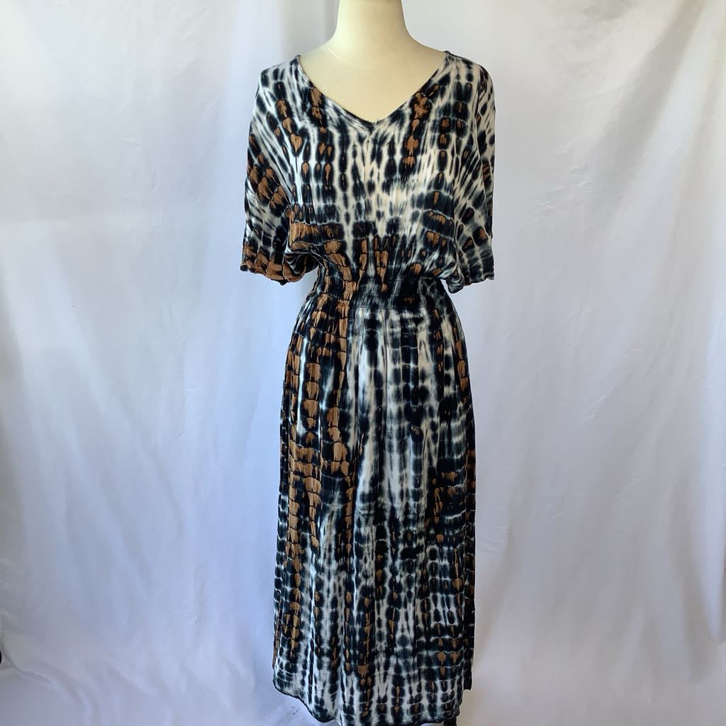 Cotton Tie Dye Black and Brown Boho Dress