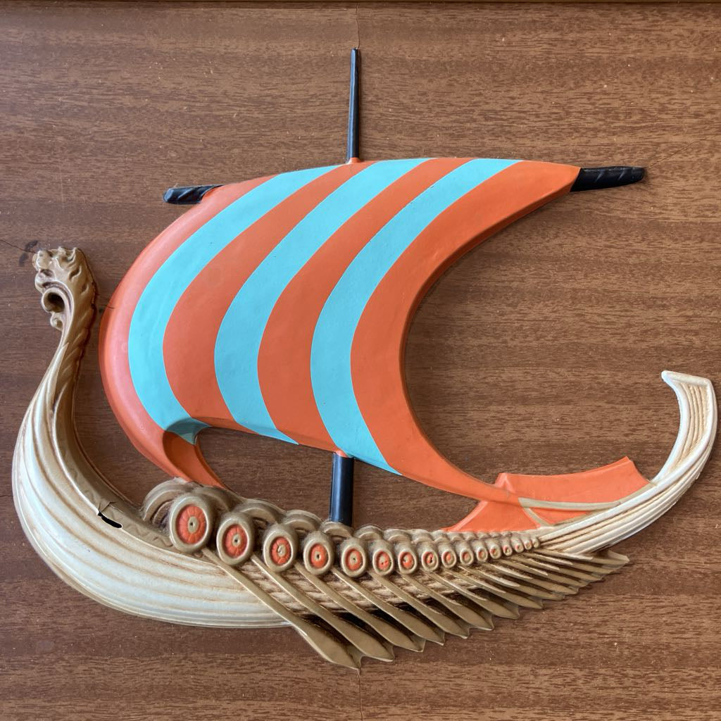 Pair of Mid-Century Wooden Framed Viking Ships