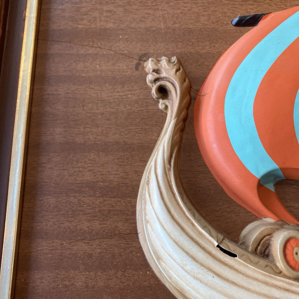 Pair of Mid-Century Wooden Framed Viking Ships
