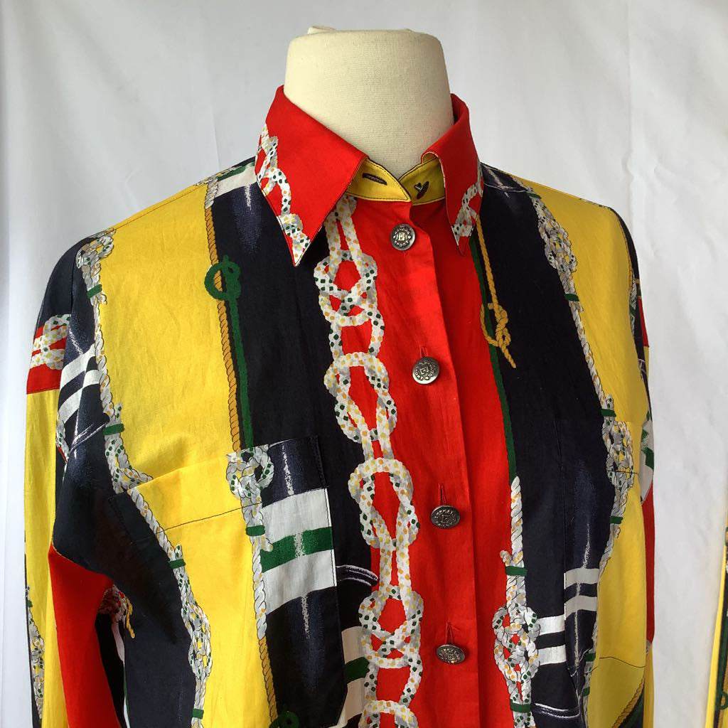 1990s Escada Colorful Chain Print Button Up w/ Matching Jeans