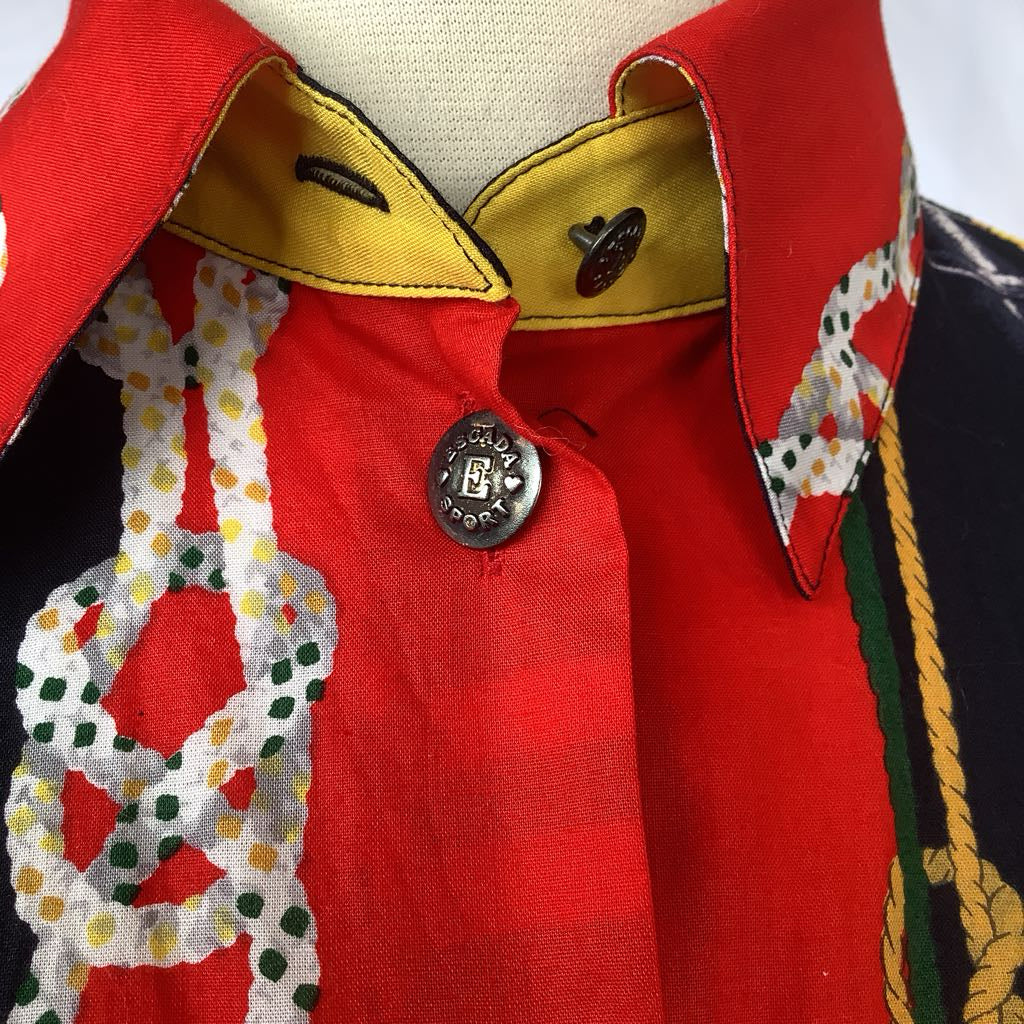 1990s Escada Colorful Chain Print Button Up w/ Matching Jeans