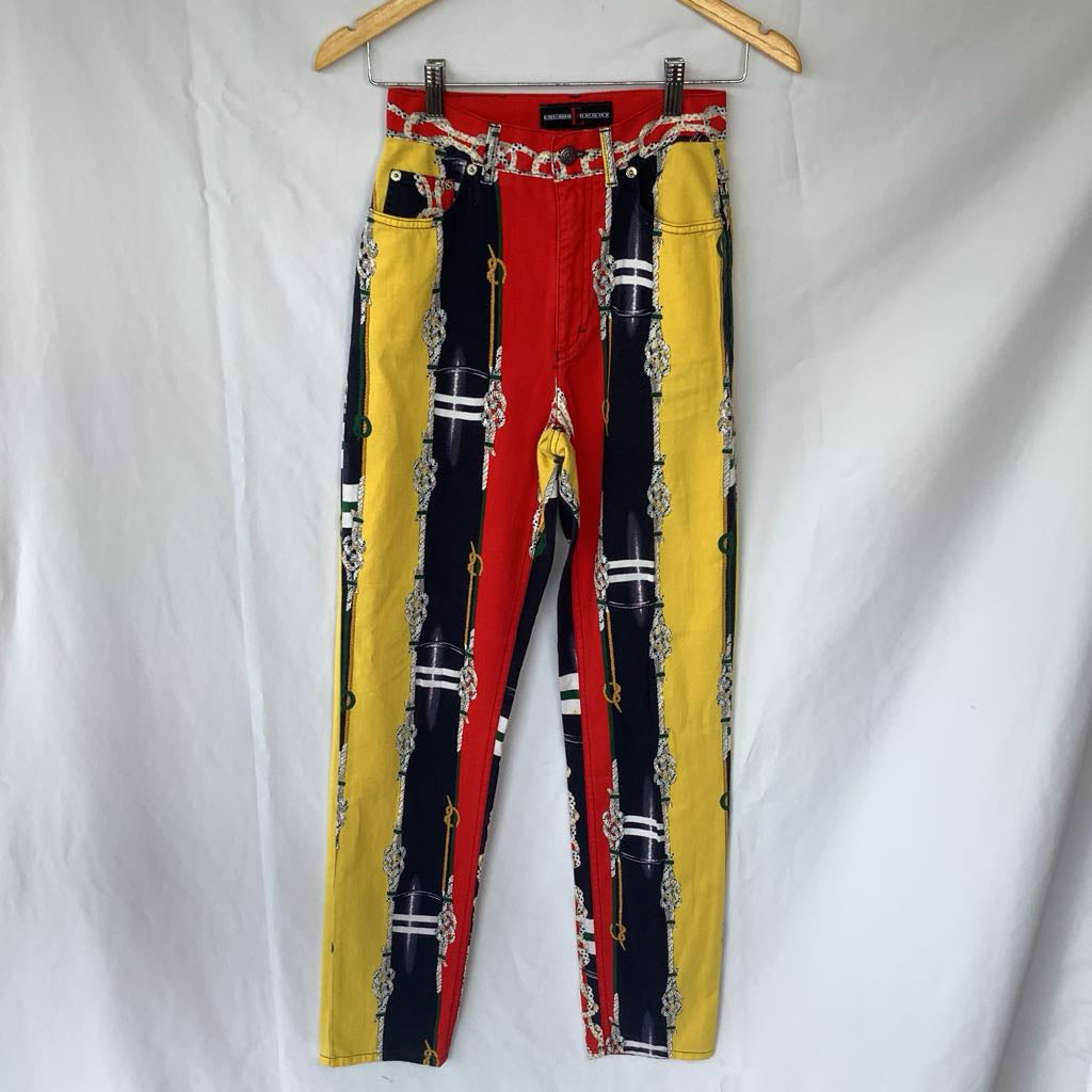 1990s Escada Colorful Chain Print Button Up w/ Matching Jeans