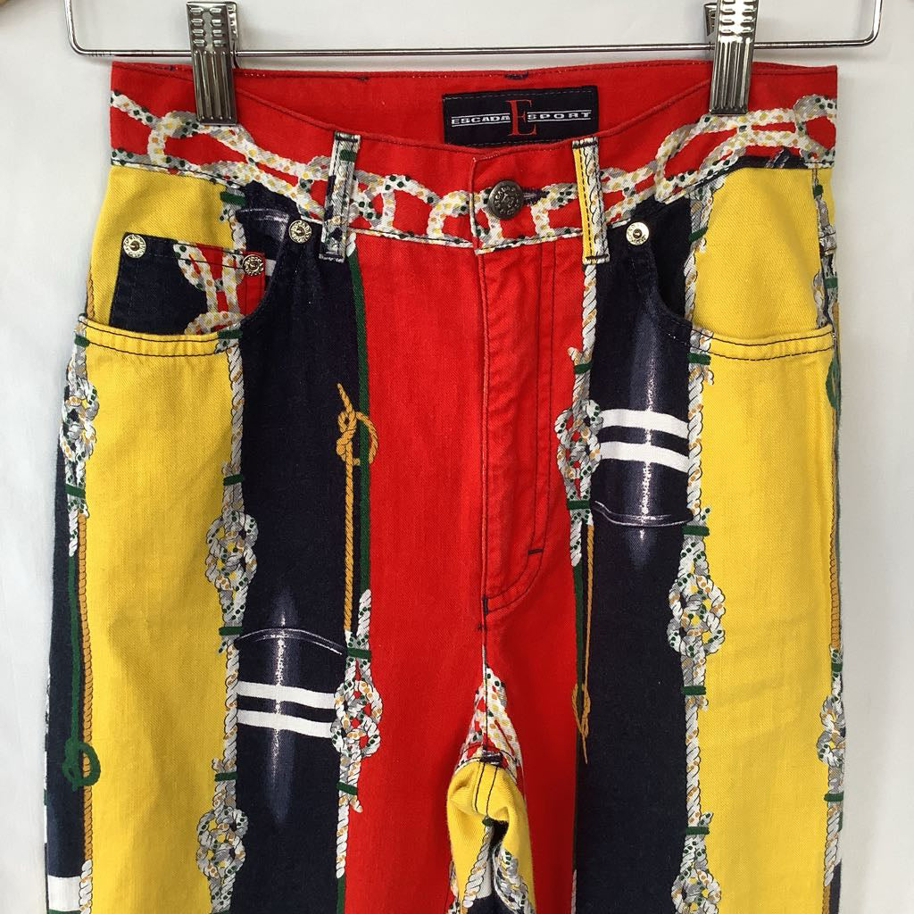 1990s Escada Colorful Chain Print Button Up w/ Matching Jeans