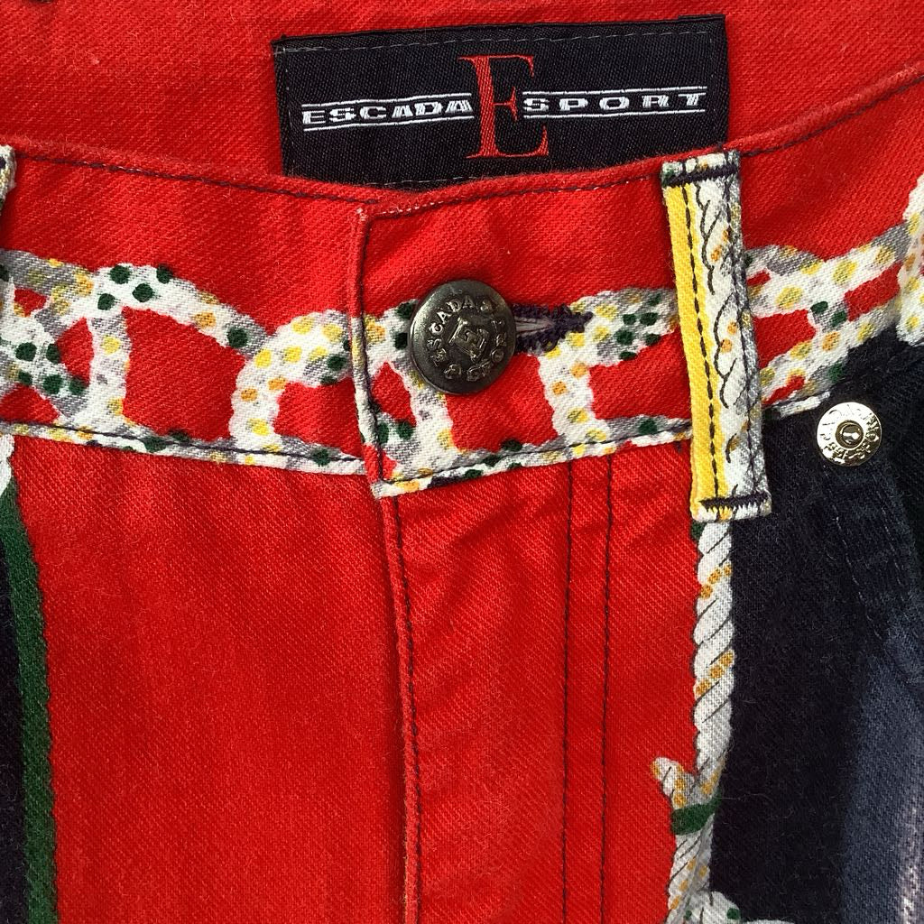 1990s Escada Colorful Chain Print Button Up w/ Matching Jeans