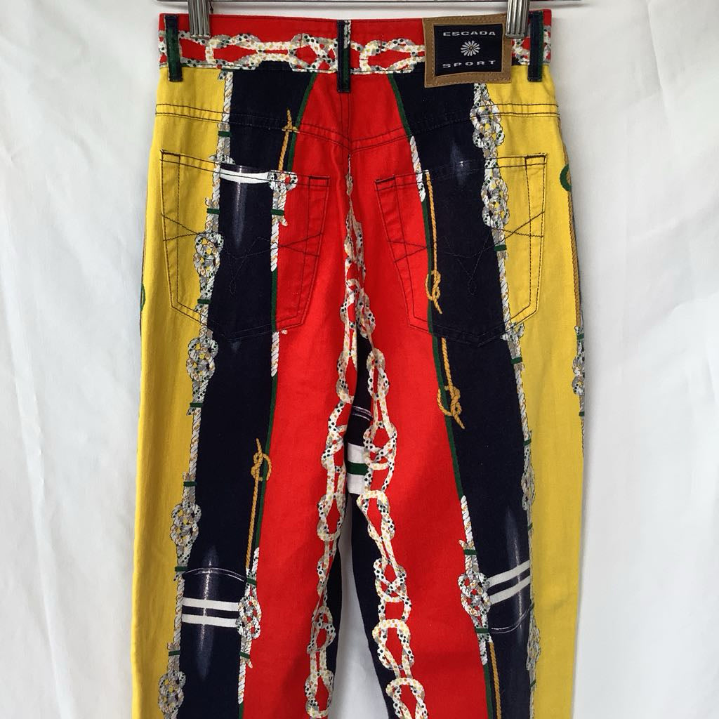 1990s Escada Colorful Chain Print Button Up w/ Matching Jeans