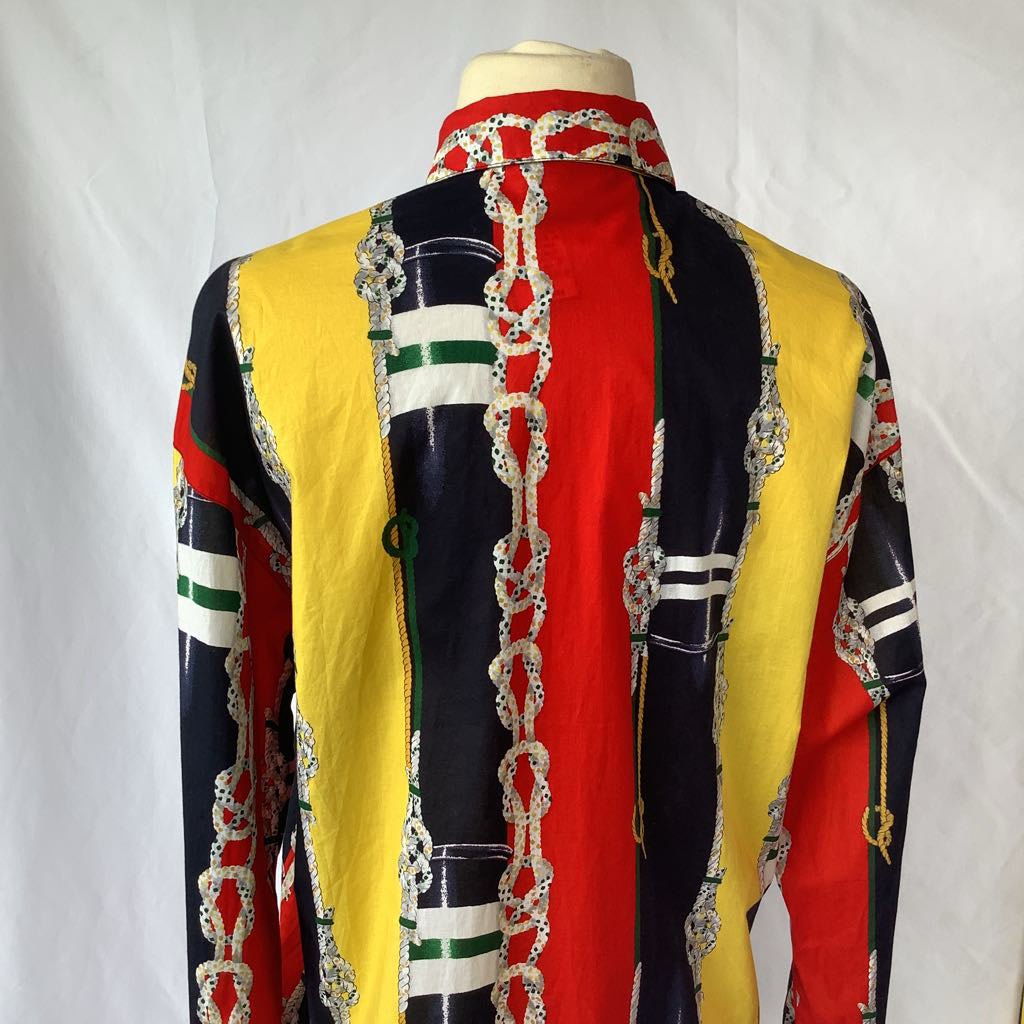 1990s Escada Colorful Chain Print Button Up w/ Matching Jeans