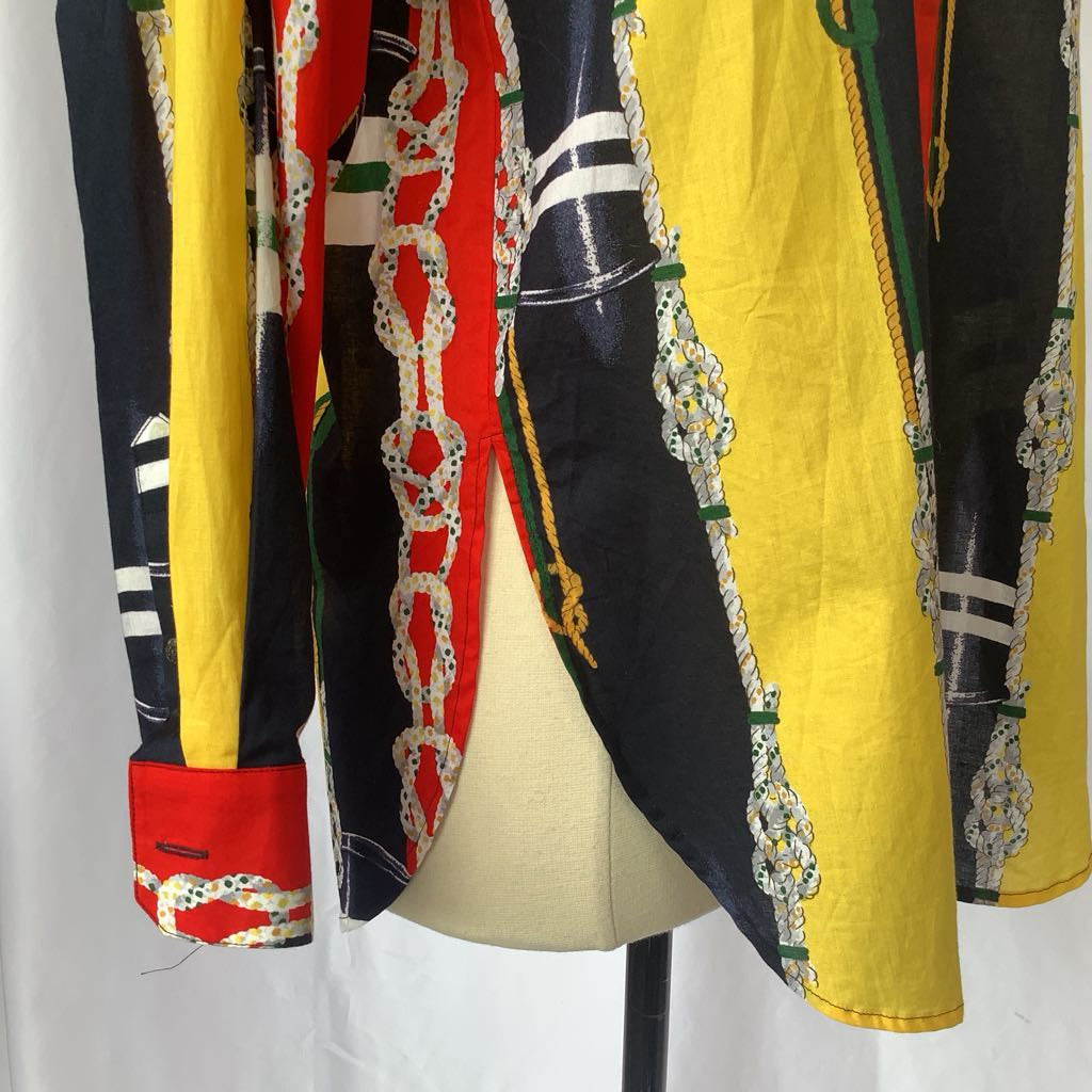 1990s Escada Colorful Chain Print Button Up w/ Matching Jeans