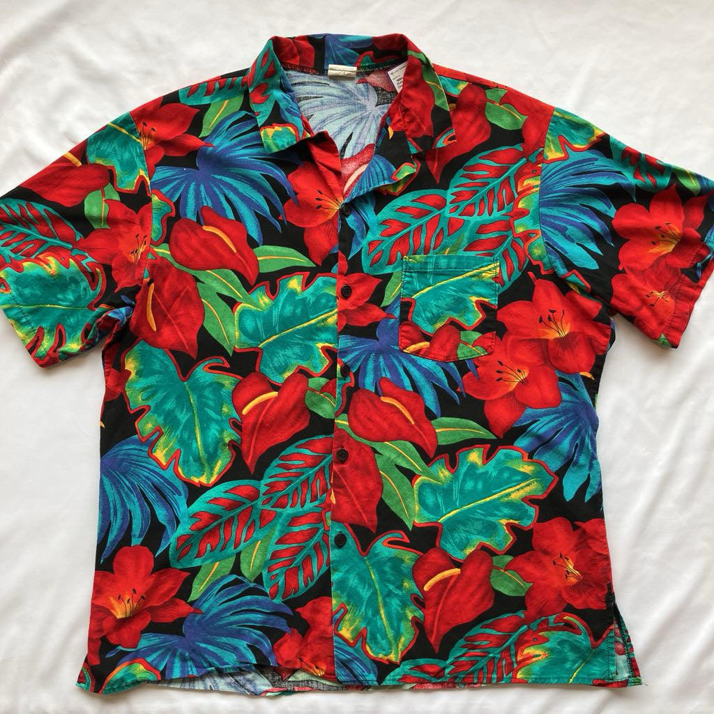 1980s Tropical Print Button Up