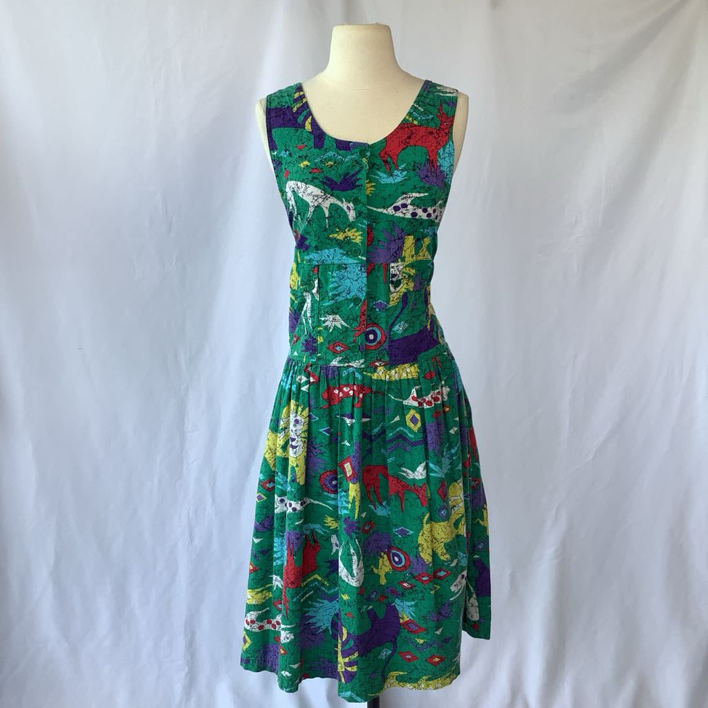 1990s Novelty Print Drop Waist Midi